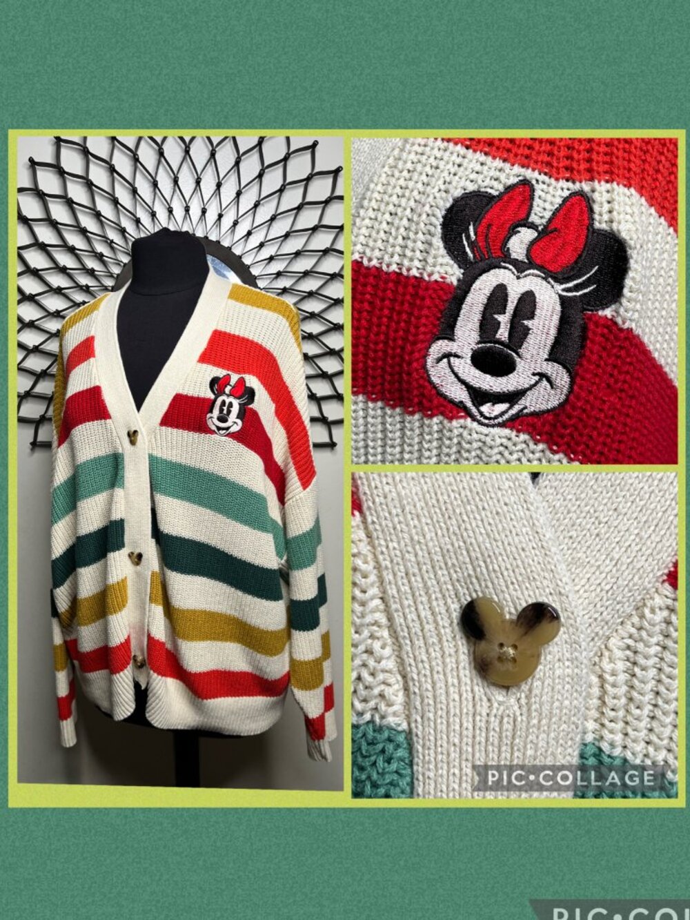 Disney Retro Style Color Stripped Button Up Cardigan Embroidered Minnie w's/3X